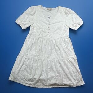 NWT Loft Dress Size M Boho Cotton Eyelet A-Line White Beachy Summer Romantic
